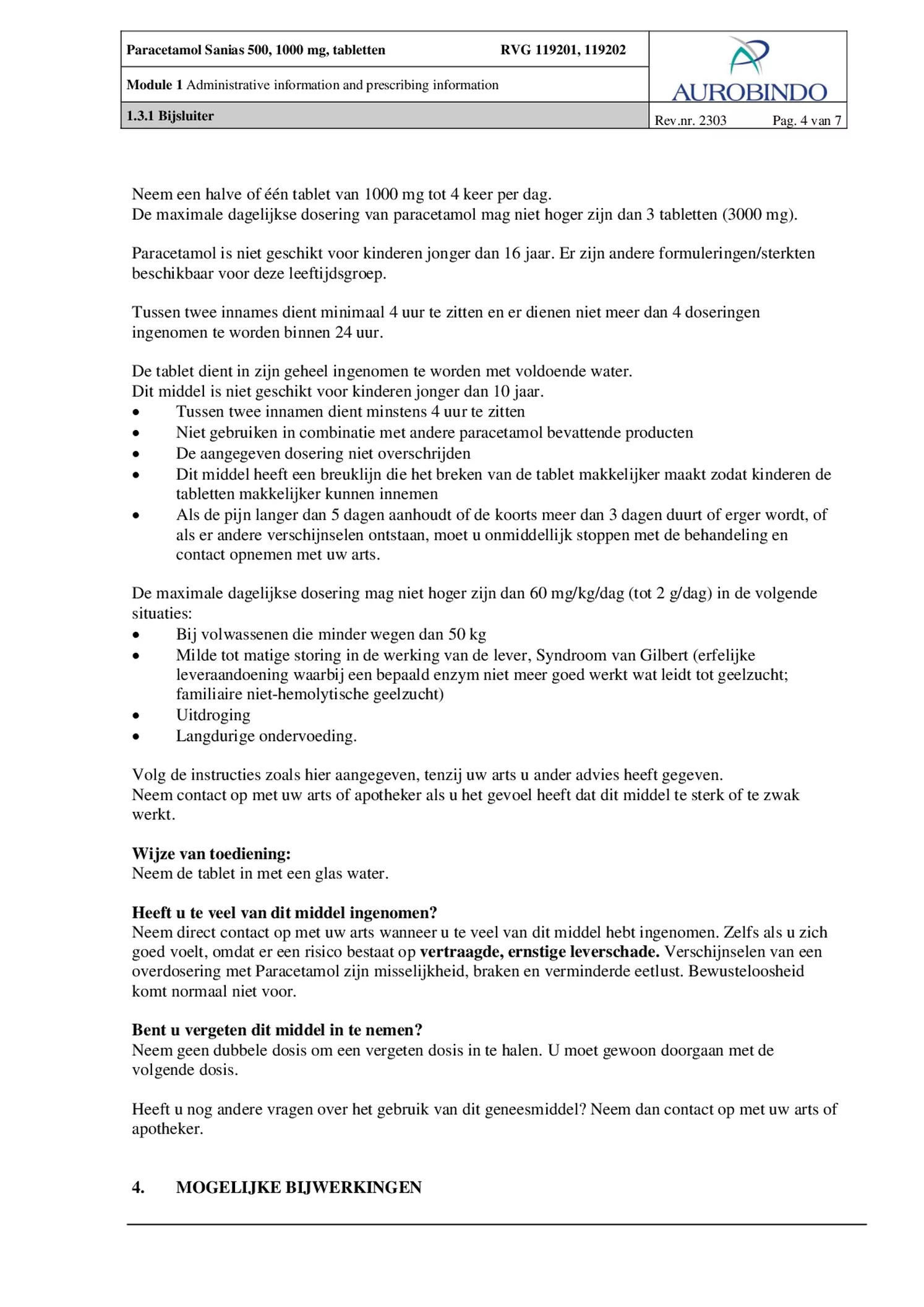 Paracetamol 500mg Tabletten afbeelding van document #4, bijsluiter