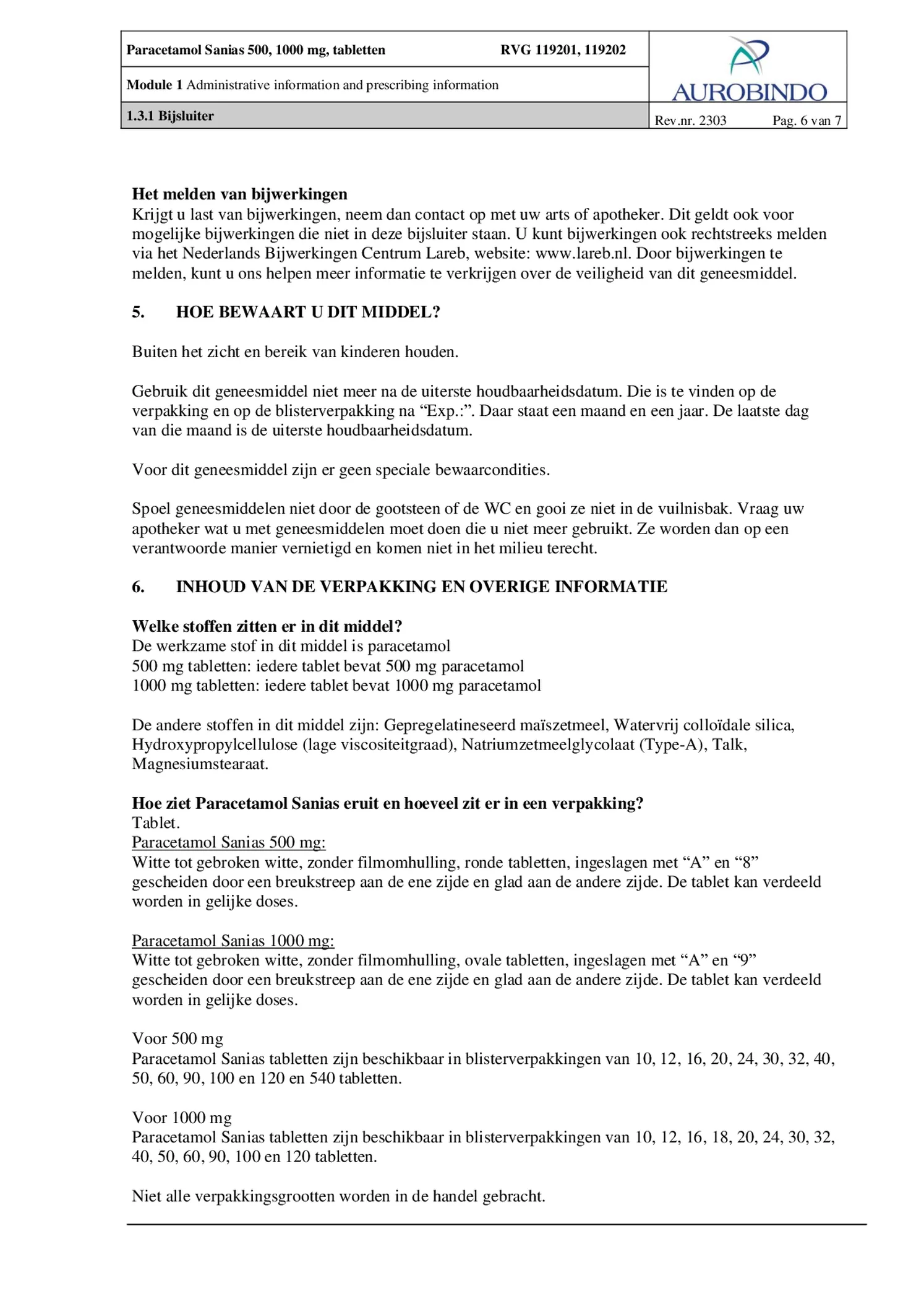 Paracetamol 500mg Tabletten afbeelding van document #6, bijsluiter