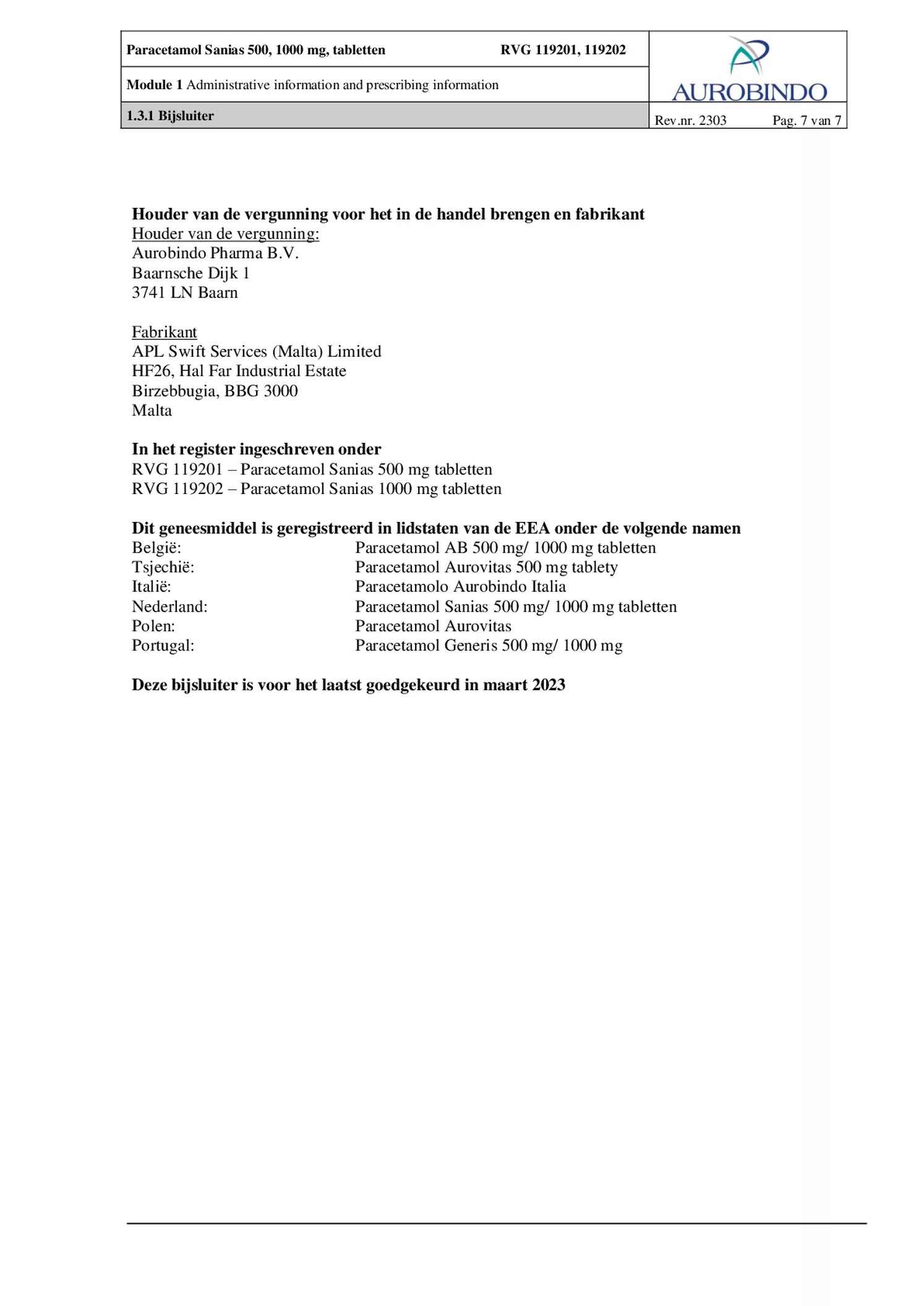 Paracetamol 500mg Tabletten afbeelding van document #7, bijsluiter