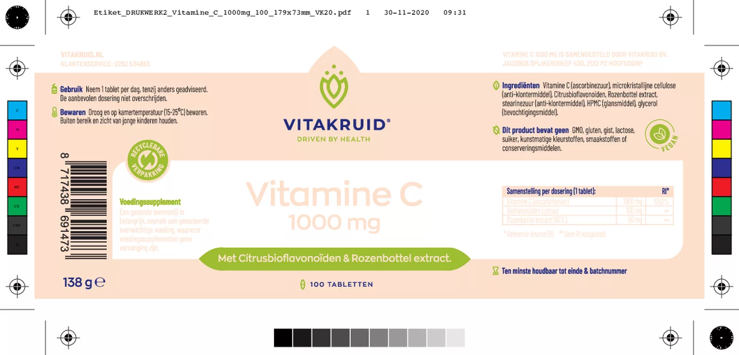 Vitamine C 1000MG Tabletten afbeelding van document #1, etiket