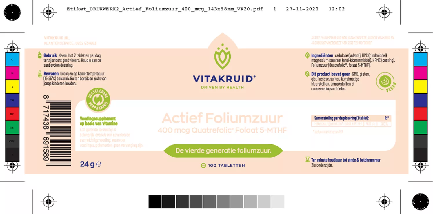 Actief Foliumzuur 400mcg afbeelding van document #1, etiket