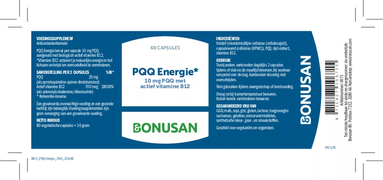 PQQ Energie Capsules afbeelding van document #1, gebruiksaanwijzing