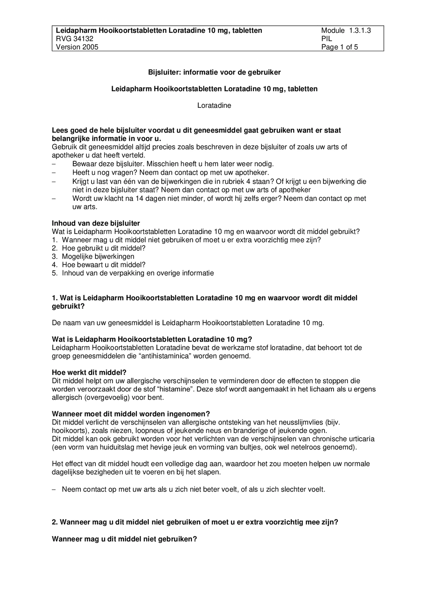 Hooikoorts Loratadine Tabletten afbeelding van document #1, bijsluiter