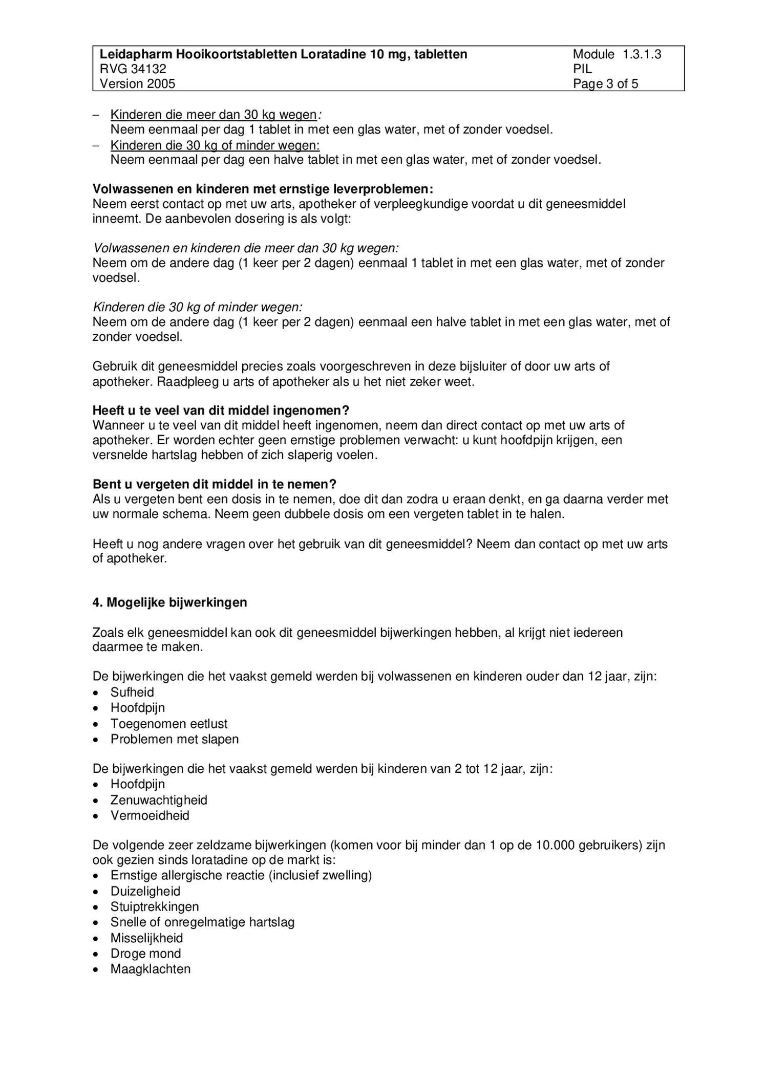 Hooikoorts Loratadine Tabletten afbeelding van document #3, bijsluiter