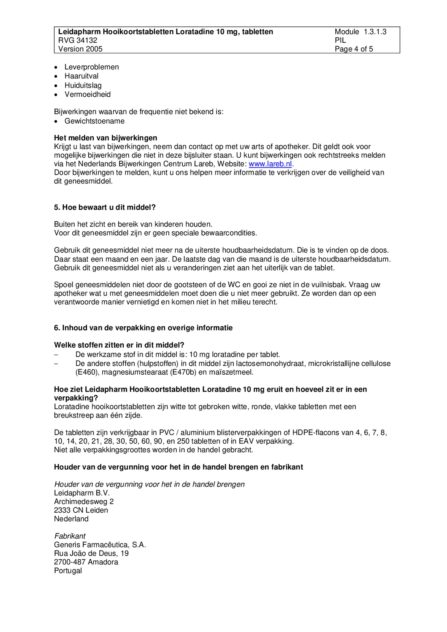 Hooikoorts Loratadine Tabletten afbeelding van document #4, bijsluiter