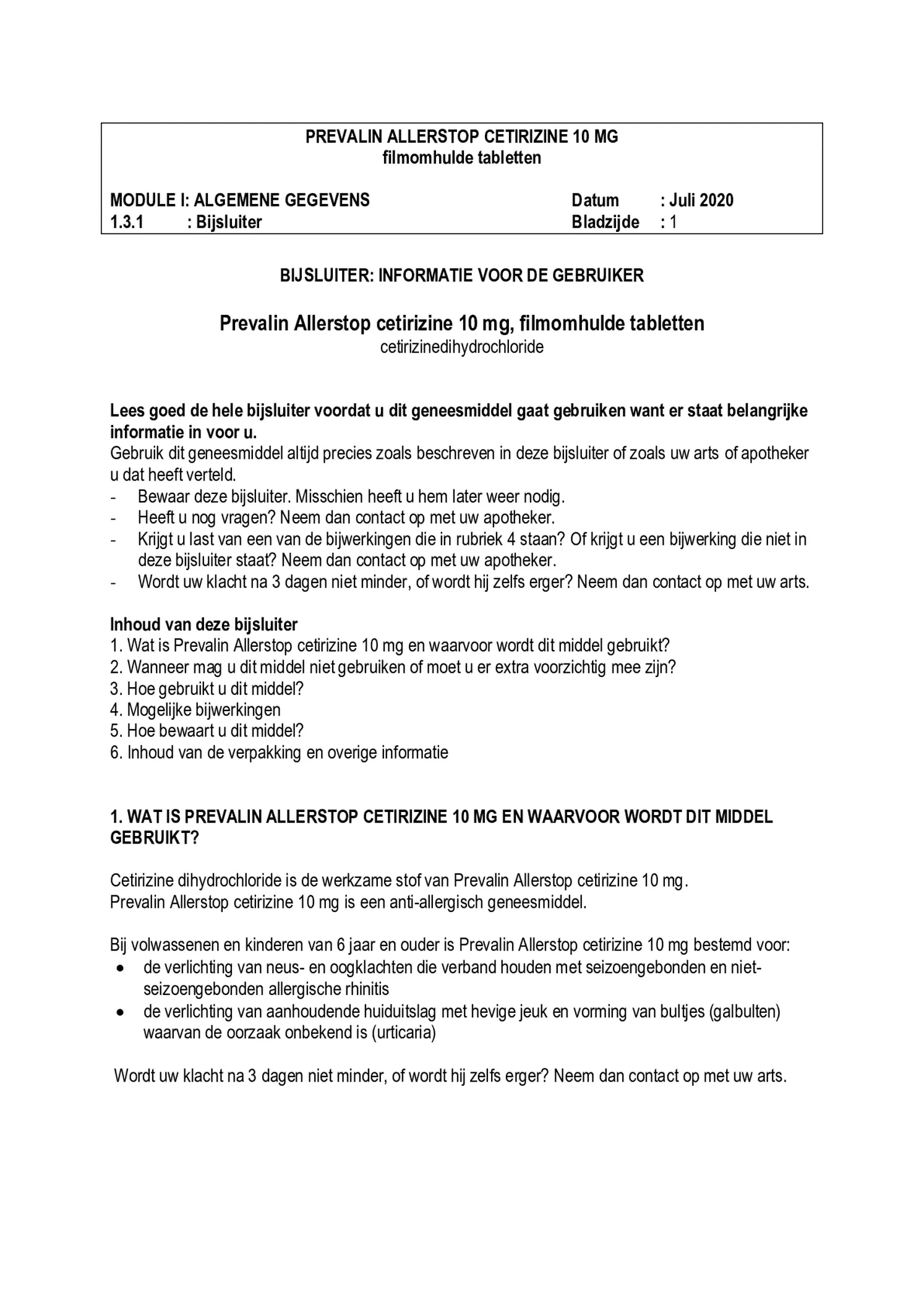 Allerstop 10mg Hooikoorts Tabletten afbeelding van document #1, bijsluiter