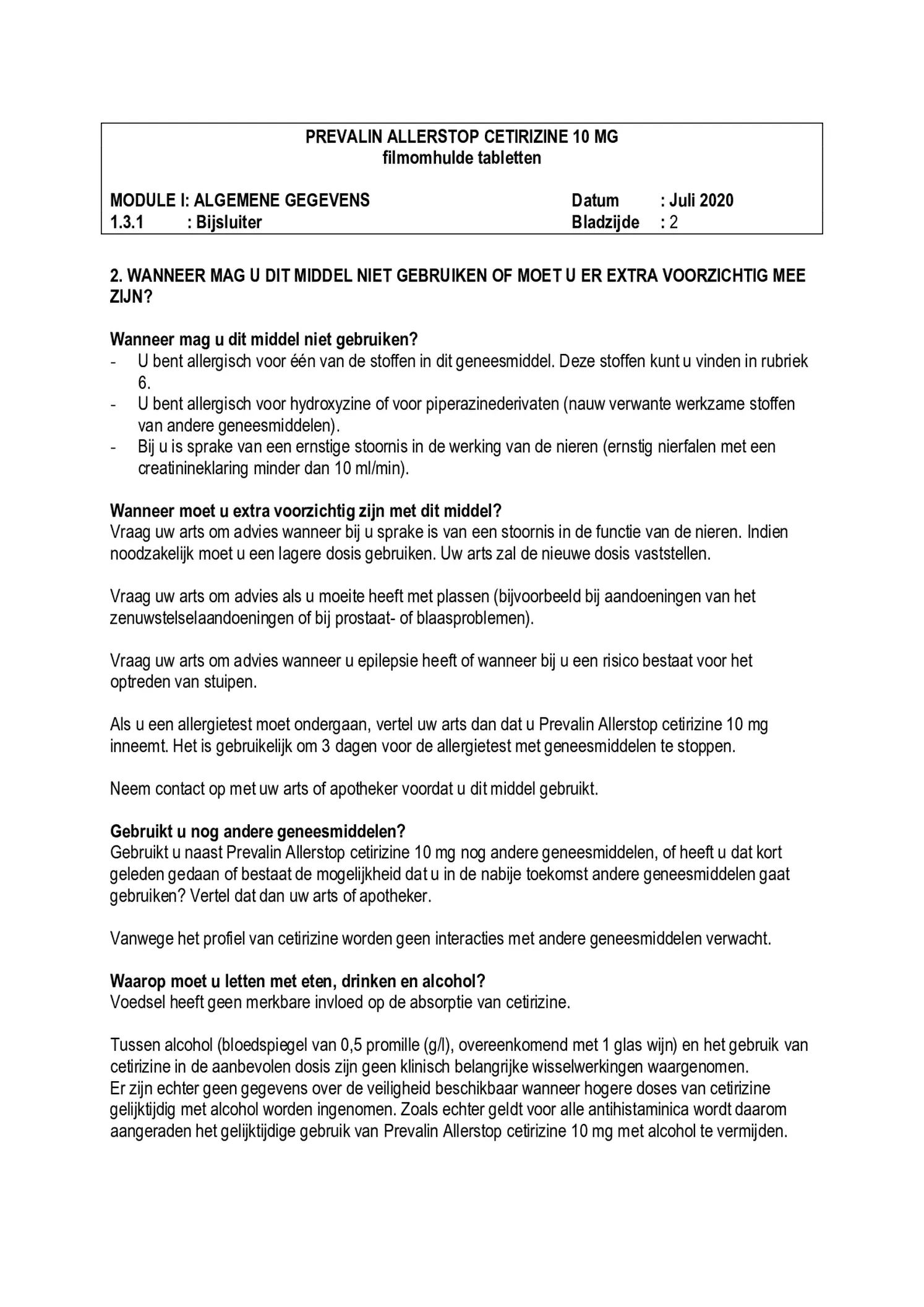 Allerstop 10mg Hooikoorts Tabletten afbeelding van document #2, bijsluiter