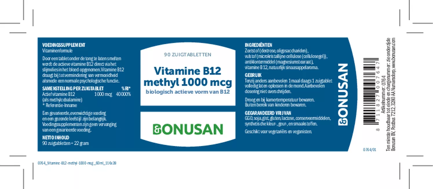 B12 Methyl 1000mcg Zuigabletten afbeelding van document #1, etiket