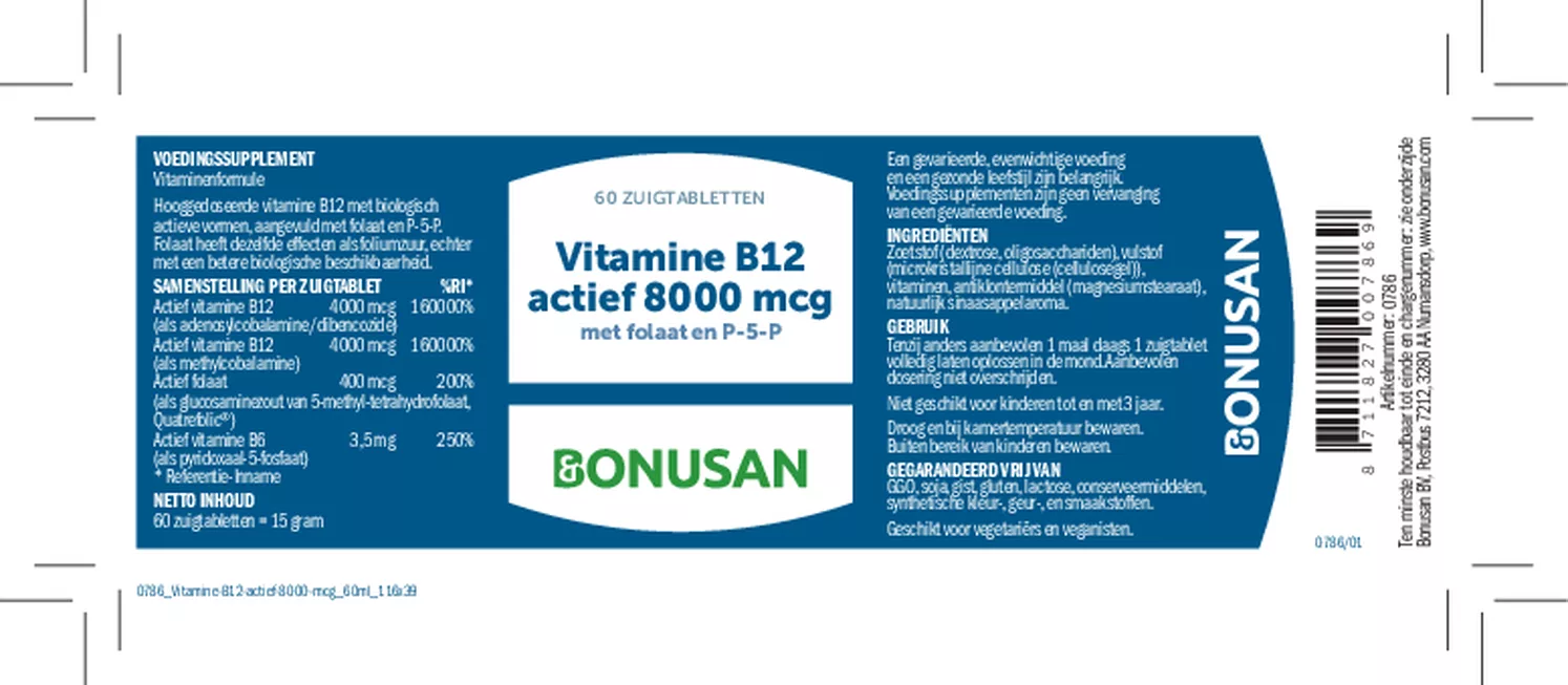 B12 Actief 8000mcg Zuigtabletten afbeelding van document #1, etiket