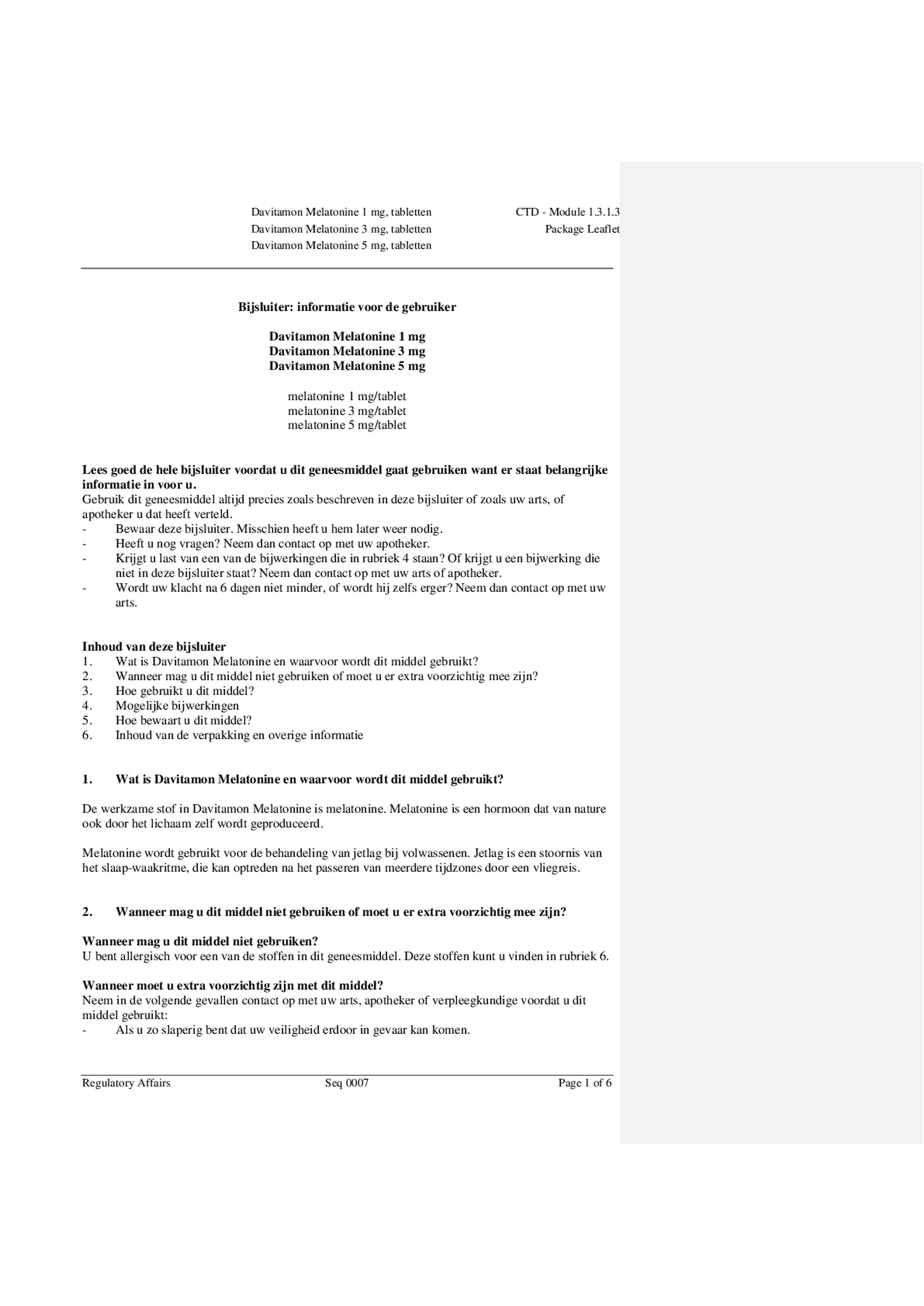 Melatonine 5 mg Tabletten afbeelding van document #1, bijsluiter