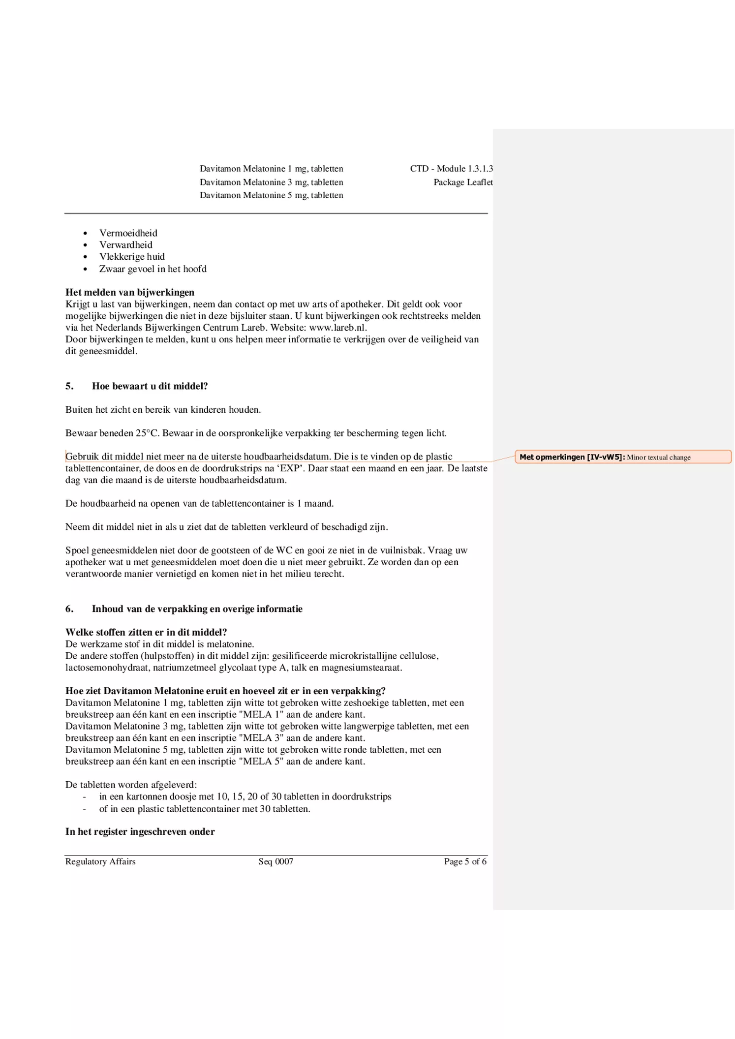 Melatonine 5 mg Tabletten afbeelding van document #5, bijsluiter