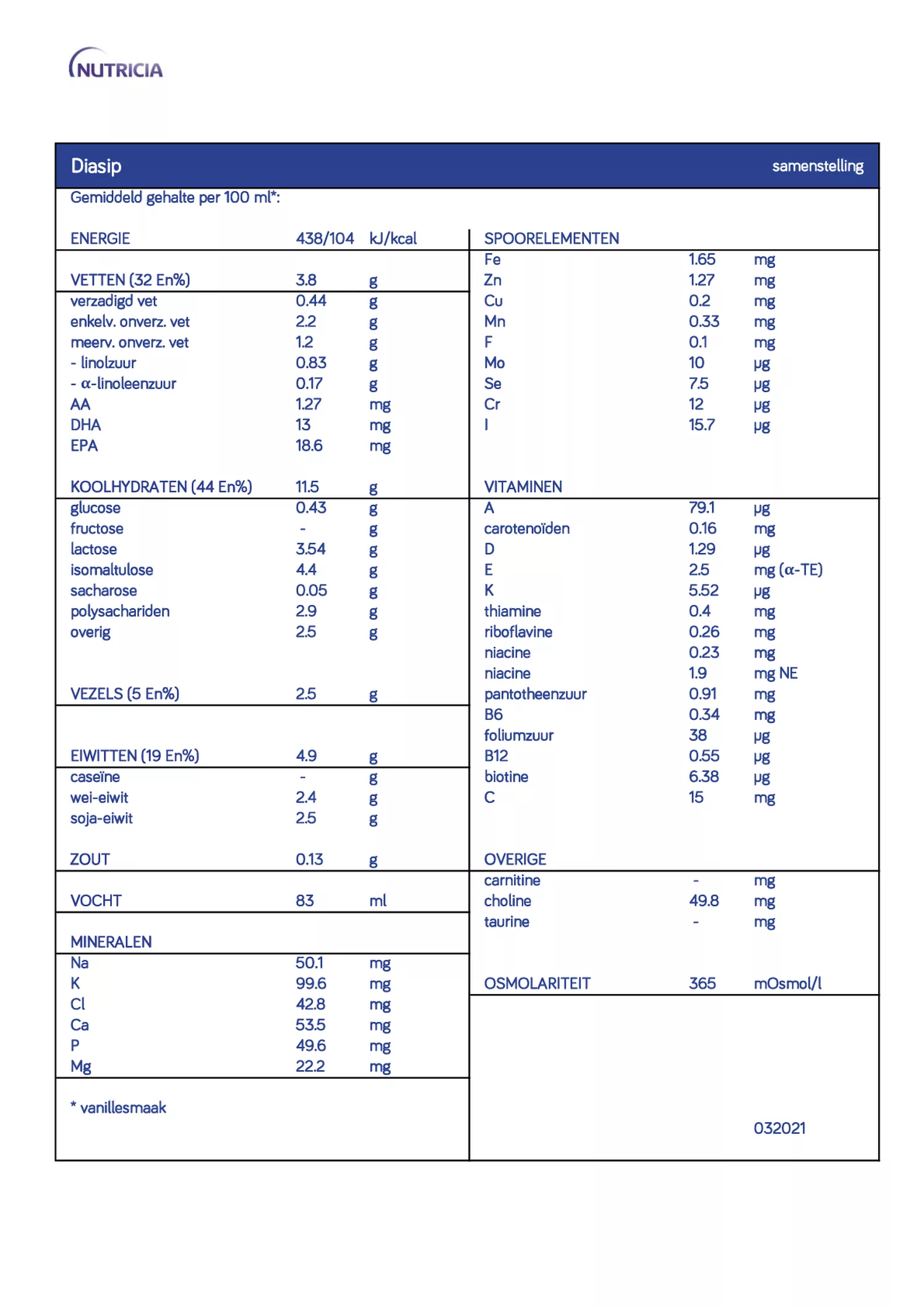 Diasip Vanille 4-Pack afbeelding van document #1, informatiefolder