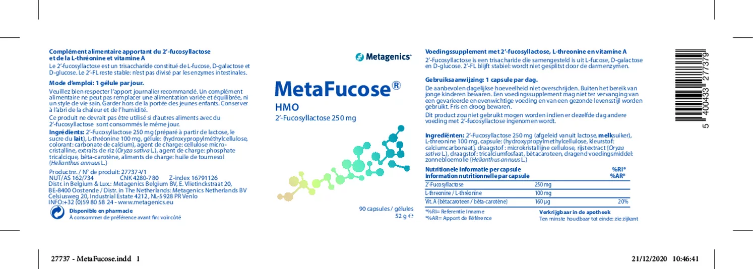 MetaFucose HMO Capsules afbeelding van document #1, etiket