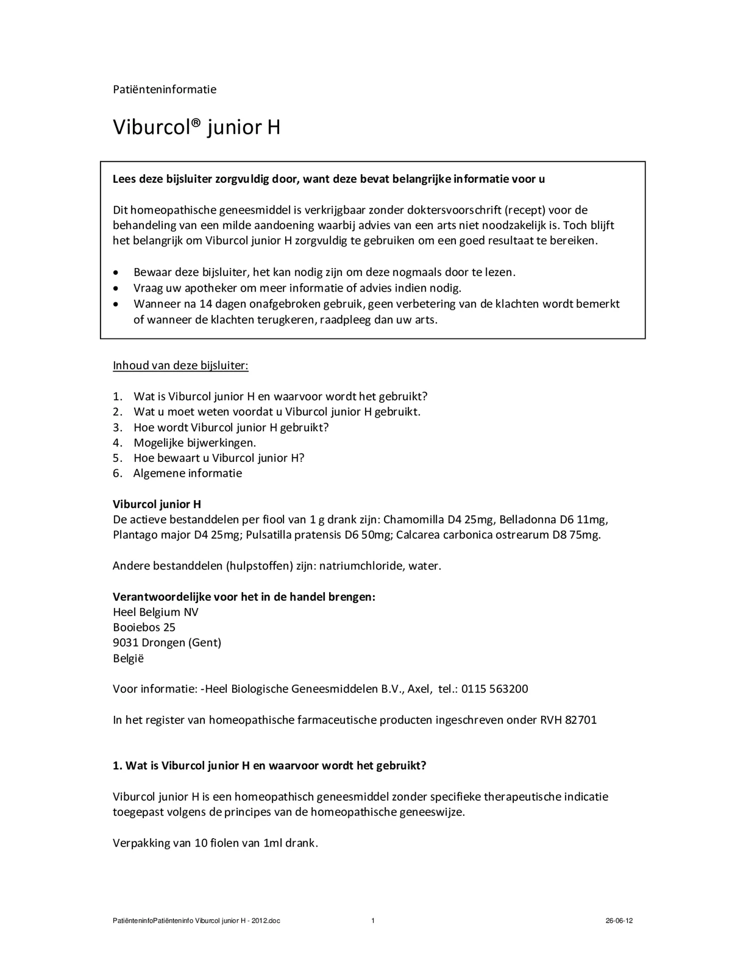 Viburcol Junior Ampullen afbeelding van document #1, bijsluiter