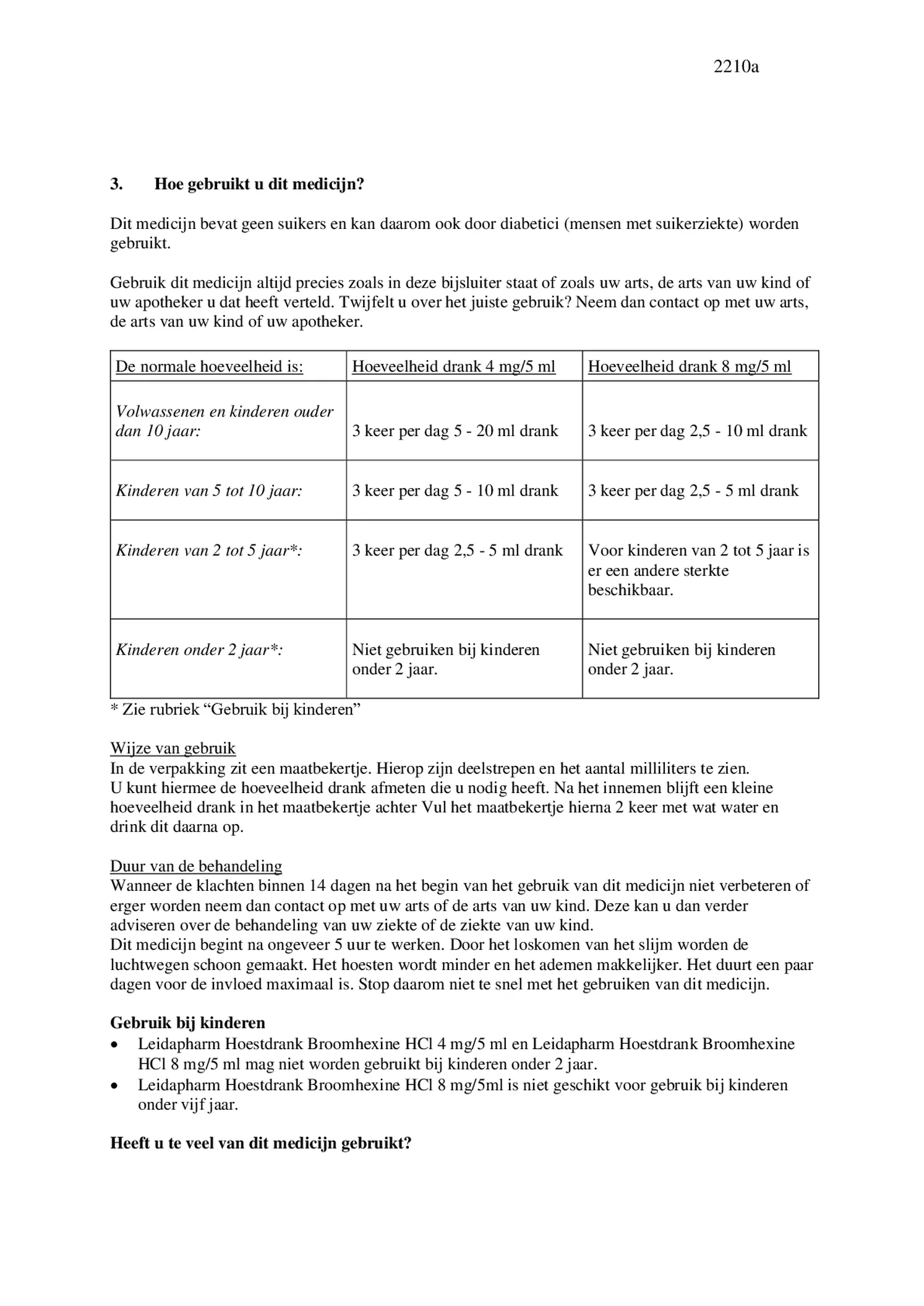 Hoestdrank Broomhexine HCI 8mg/5ml Suikervrij afbeelding van document #3, bijsluiter