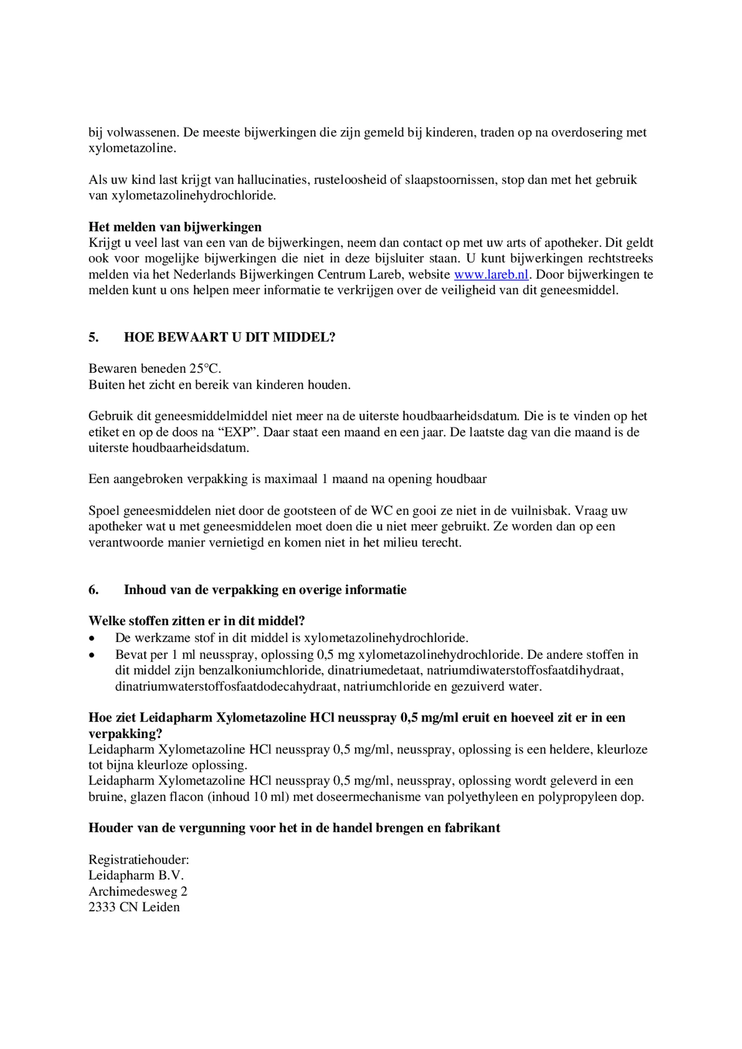 Xylometazoline HCl neusspray 0.5 mg/ml afbeelding van document #5, bijsluiter