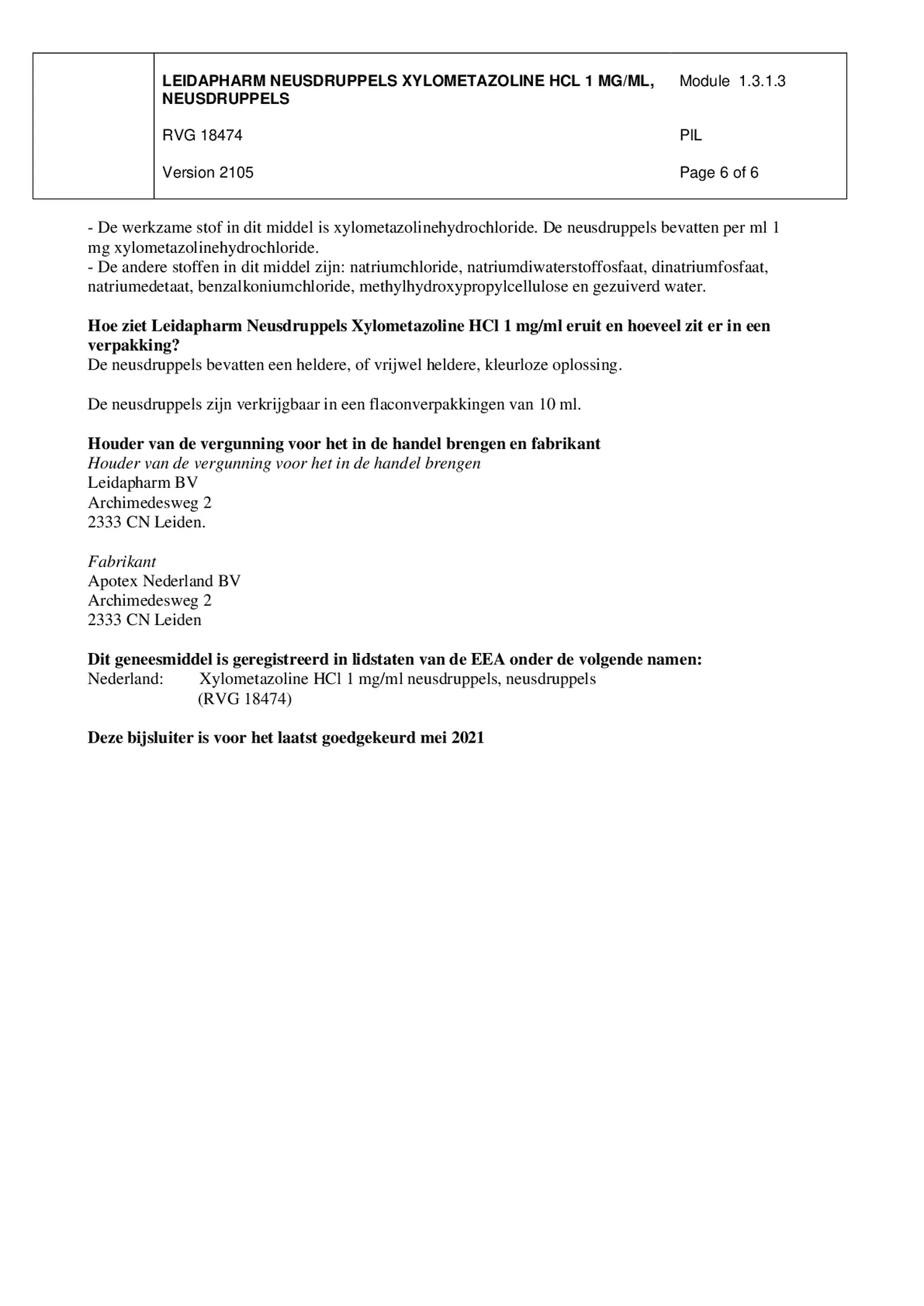 Neusdruppels Xylometazoline HCl 1 mg/ml afbeelding van document #6, bijsluiter