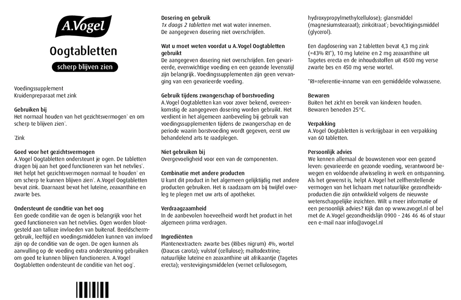 Oogtabletten afbeelding van document #1, gebruiksaanwijzing