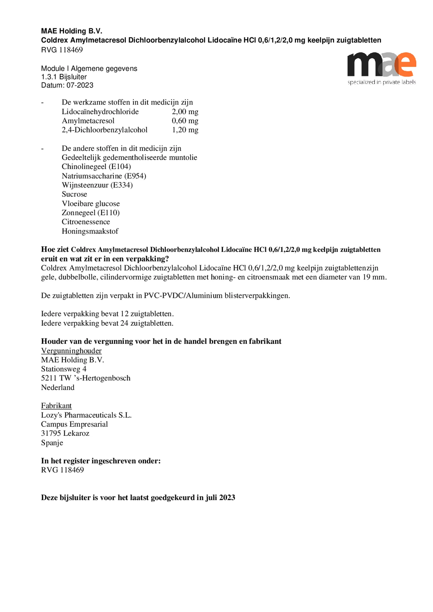 Keelpijn Zuigtabletten afbeelding van document #5, bijsluiter