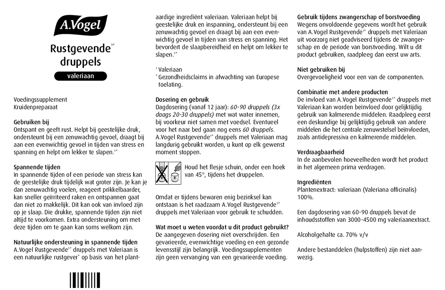 Rustgevende Druppels Valeriaan afbeelding van document #1, gebruiksaanwijzing