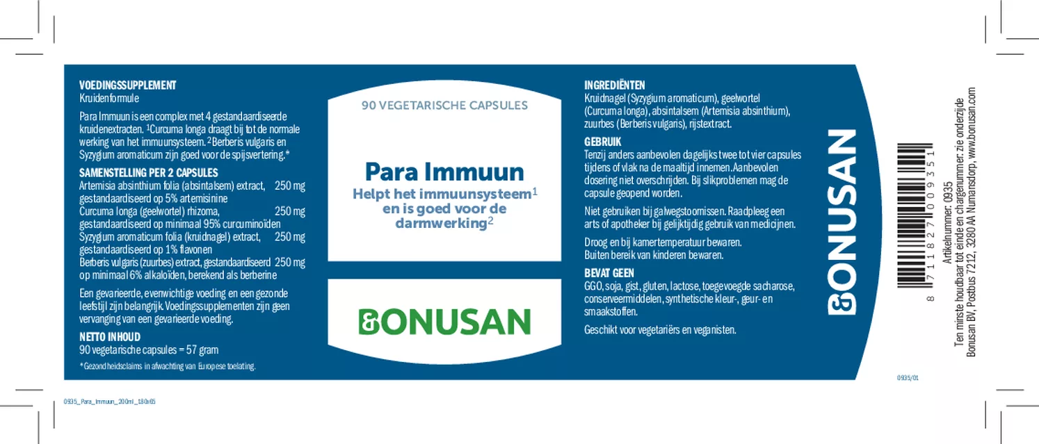 Para Immuun Capsules afbeelding van document #1, etiket