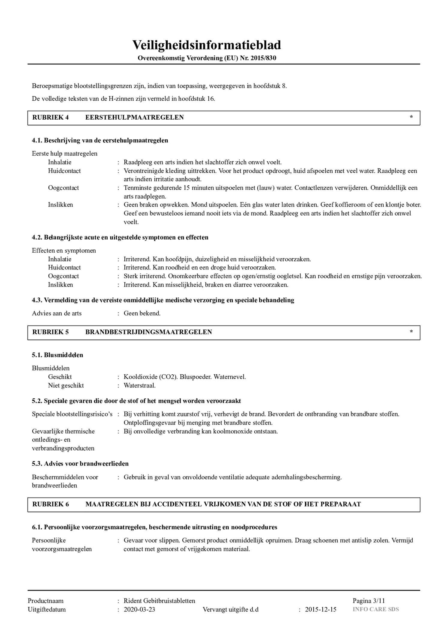 Gebitsbruistabletten Regular afbeelding van document #3, gebruiksaanwijzing