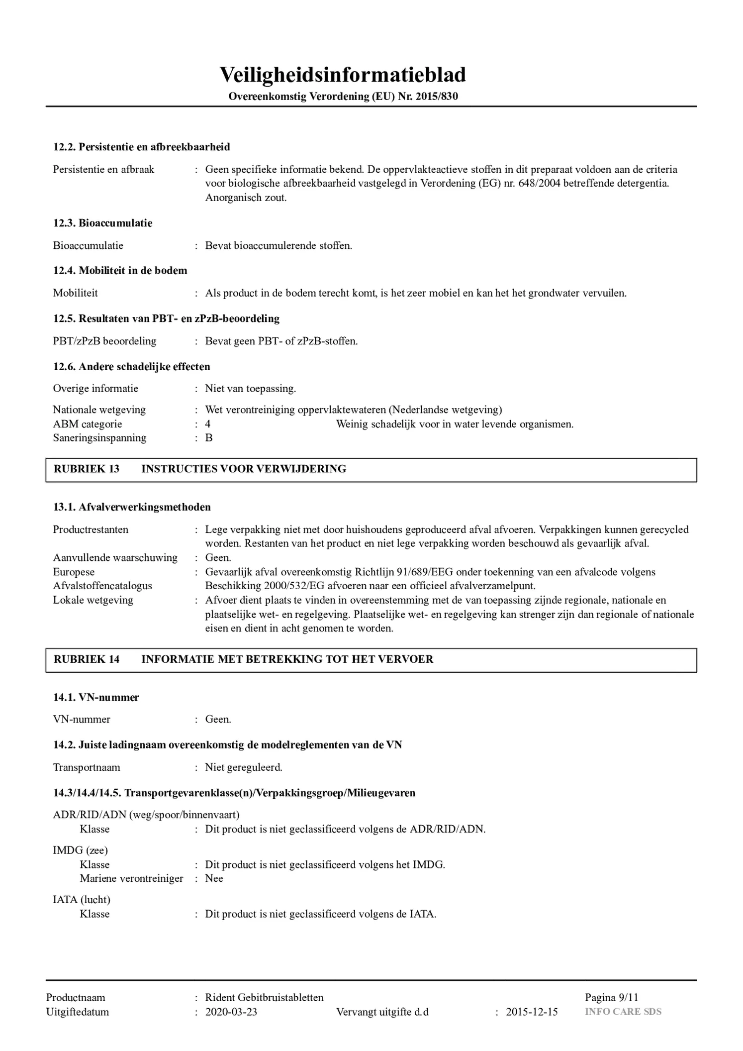 Gebitsbruistabletten Regular afbeelding van document #9, gebruiksaanwijzing