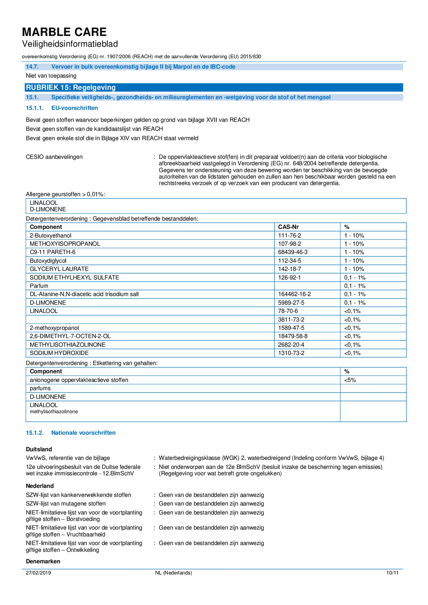 Marble Care Marmer Reiniger afbeelding van document #10, informatiefolder