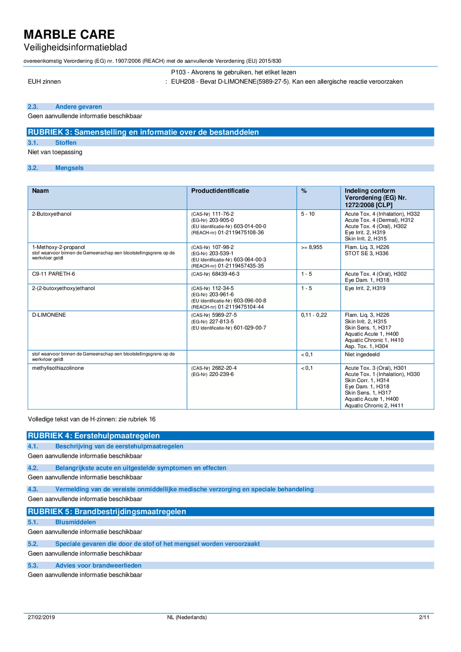 Marble Care Marmer Reiniger afbeelding van document #2, informatiefolder