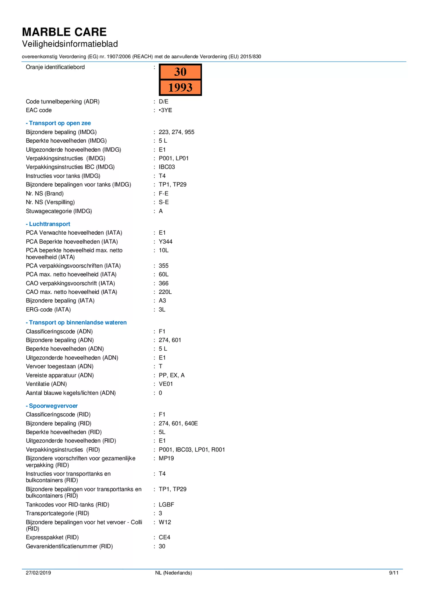 Marble Care Marmer Reiniger afbeelding van document #9, informatiefolder