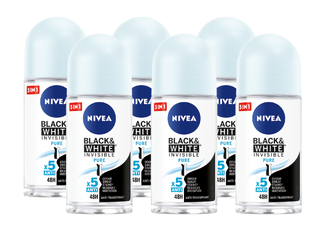 Nivea Black & White Invisible Pure Roll-on Voordeelverpakking 6x50ML 