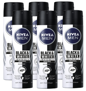 Nivea Men Black & White Invisible Original Deodorant Spray Voordeelverpakking 6x150ML 