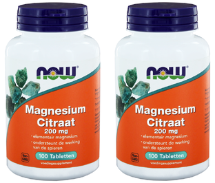 NOW Magnesium Citraat 200mg DUO Tabletten 2x100ST 