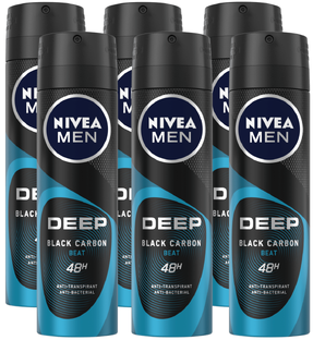 Nivea Men Deep Black Carbon Beat Anti-Transpirant Spray Voordeel 6x150ML 