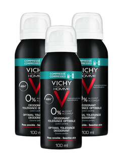 Vichy Homme Deodorant Spray 48u Compressed voor mannen Voordeelverpakking 3x100ML 