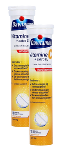 De Online Drogist Davitamon Vitamine C + Extra D3 Bruistabletten Duoverpakking 2x15TB aanbieding