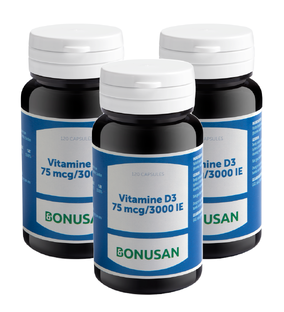 Bonusan Vitamine D3 75mcg 3000IE Capsules Multiverpakking 3x120CP 