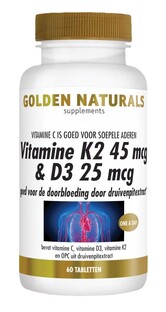 Golden Naturals Vitamine K2 45mcg & D3 25mcg Tabletten 60VTB 