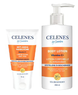 Celenes by Sweden Sea Buckthorn Huidverzorgingsset - Handcrème en Bodylotion - 2 Stuks 