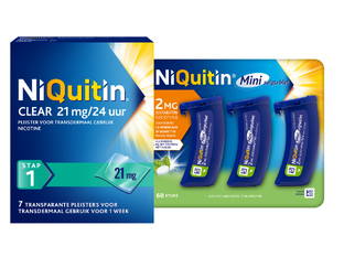 Niquitin Minizuigtabletten Mint 2.0mg + Clear Pleisters 21mg Stap 1 7ST Combi 2ST