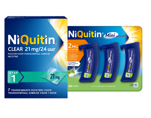 Niquitin Minizuigtabletten Mint 2.0mg + Clear Pleisters 21mg Stap 1 7ST Combi 2ST 