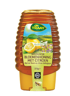 De Traay Bloemenhoning met Citroen Biologisch Knijpfles 365GR 