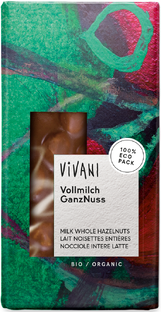 Vivani Chocoladereep Melk met Hele Hazelnoten 100GR 