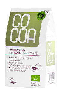 Cocoa Hazelnoten met Kokos Chocolade RAW 70GR 