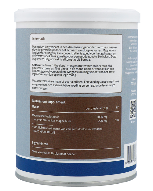 Mattisson HealthStyle Magnesium Bisglycinaat Poeder 200gr De Online