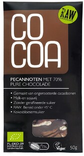 Cocoa Reep Pecannoten 70% Pure Chocolade 50GR 