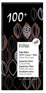 Vivani Chocoladereep Superior Dark 100% 80GR 