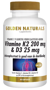 Golden Naturals Vitamine K2 200mcg & D3 25mcg Capsules 60VCP 