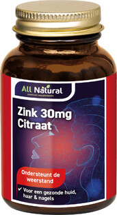 All Natural Zink Citraat 30mg Tabletten 60TB 