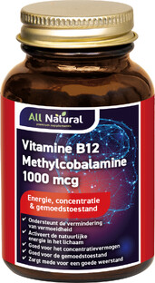 All Natural Vitamine B12 Methylcobalamine 1000mcg Kauwtabletten 90VCP 